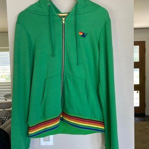 NWOT Aviator Nation Rainbow Rib zip hoodie, size medium.